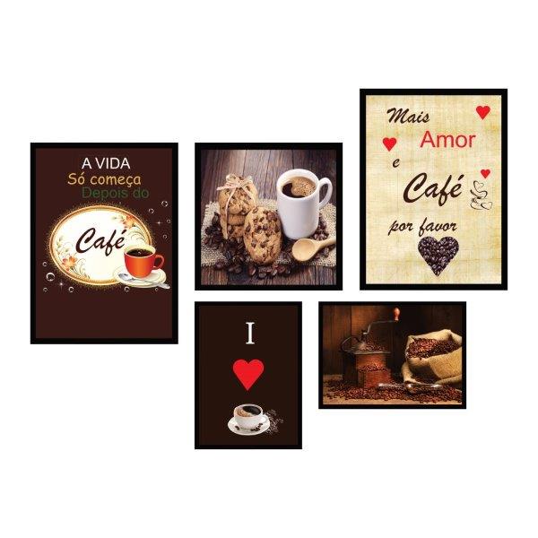 Kit 5 Peças Café, Tamanhos Variados Com Moldura Preta, Sem Vidro