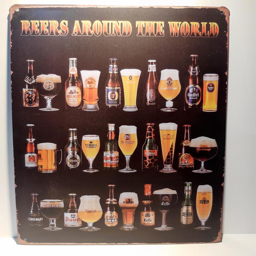 Placa Decorativa De Metal Cerveja Ao Redor Do Mundo - Beers Around The World,. Medidas De 20x30 - Outlet