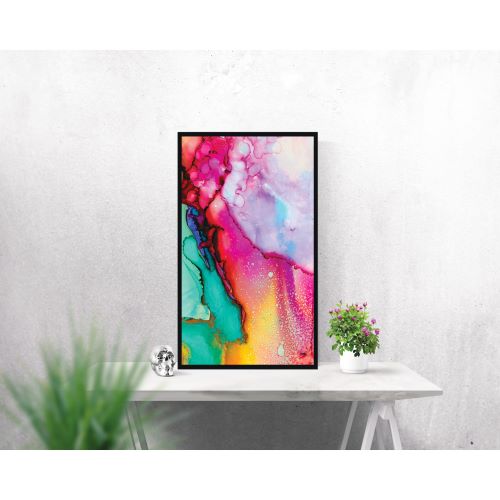 Quadro Abstrato Mármore Em Cores Medidas De 37x47 Com Moldura Preta Padrão Fina Com Vidro