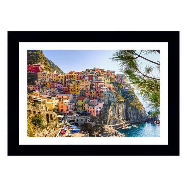 Quadro Costa Da Itália, Dia De Sol Com Medida De 47x61 Com Moldura Preta E Paspatur Branca Com Vidro De 4mm