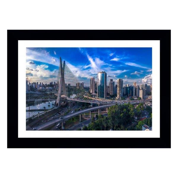 Quadro São Paulo, Brasil - Ponte Estaiada, Com Medida De 47x61 Com Moldura Preta E Paspatur Branco Com Vidro De 4mm