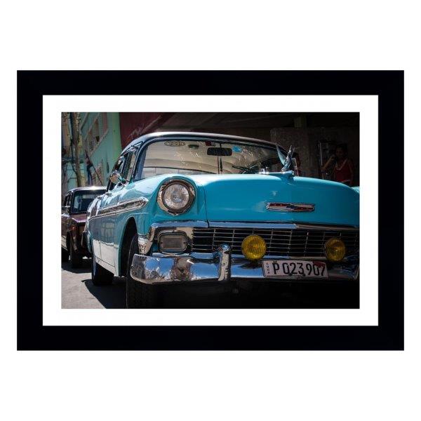 Quadro Blue Car, Carro Azul, Com Medida De 61x47, Moldura Preta E Paspatur Branco, Com Vidro De 4mm
