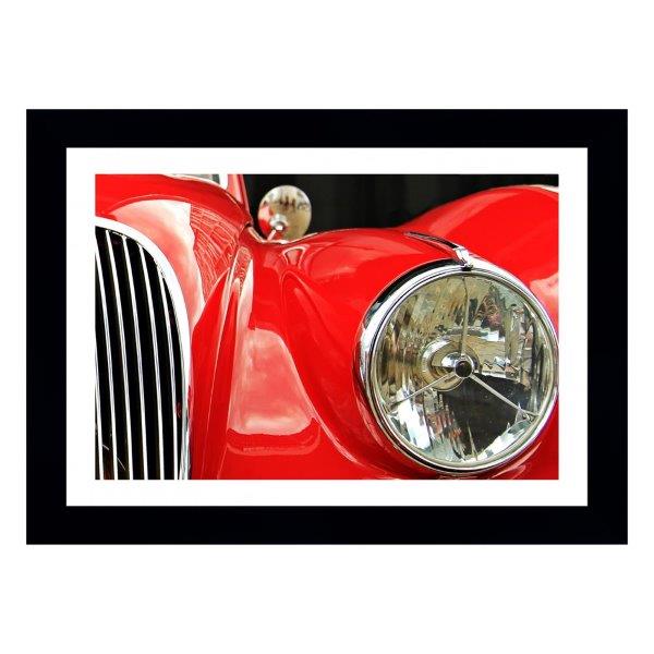 Quadro Red Car Vintage, Medida De 61x47 E Moldura Preta E Paspatur Branco Com Vidro De 4mm